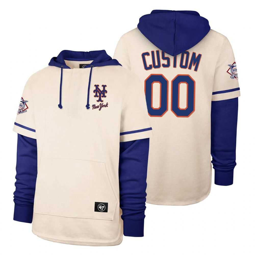 Men New York Mets 00 Custom Cream 2021 Pullover Hoodie MLB Jersey